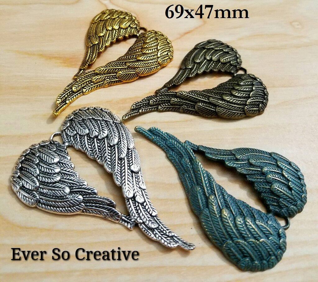 ESC-FW09: Mix Extra Large Angel Wing Pendants: 69x47mm: 4pcs