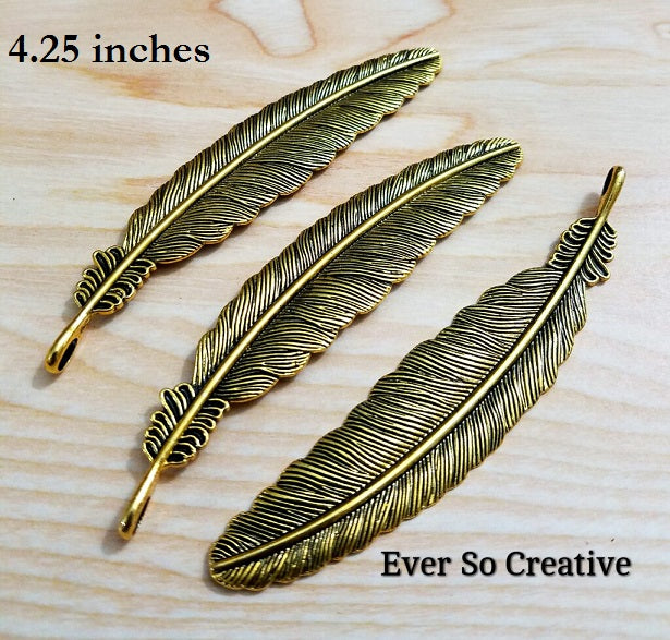 ESC-FW16: Antique Gold Feather Bookmark: 2pcs