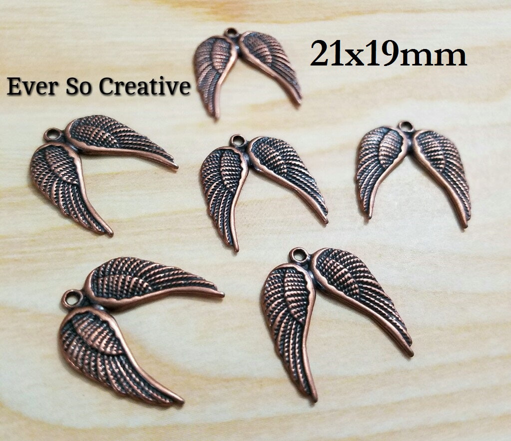 ESC-FW17: Antique Copper Angel Wings Pendants: 7pcs