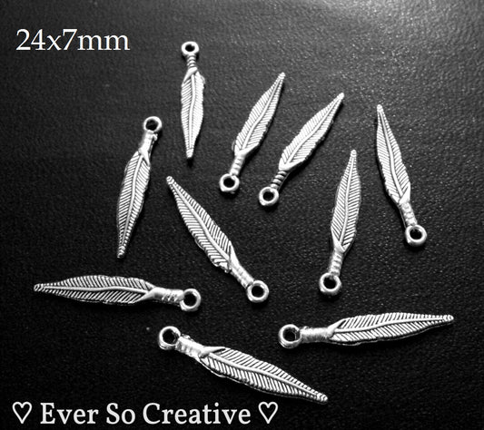 ESC-FW18: Antique Silver Feather Charms: 12pcs