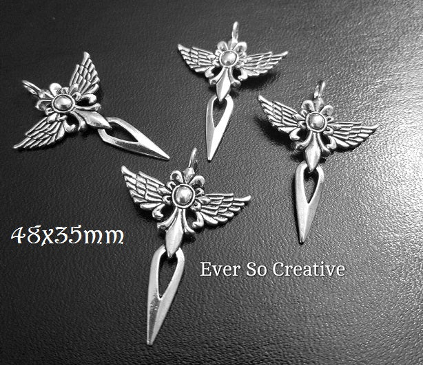 ESC-FW19: Antique Silver Sword Wings Pendant: 2pcs