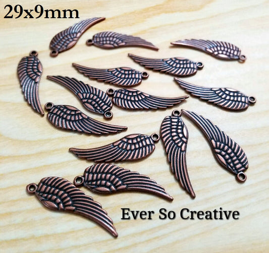 ESC-FW20: Antique Copper Wing Charms: 10pcs