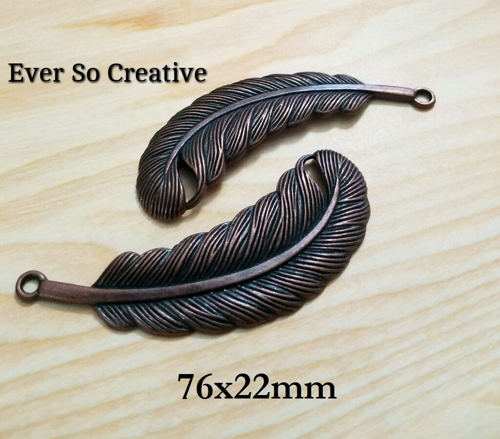 ESC-FW23: Antique Copper Large Feather Setting: 2pcs