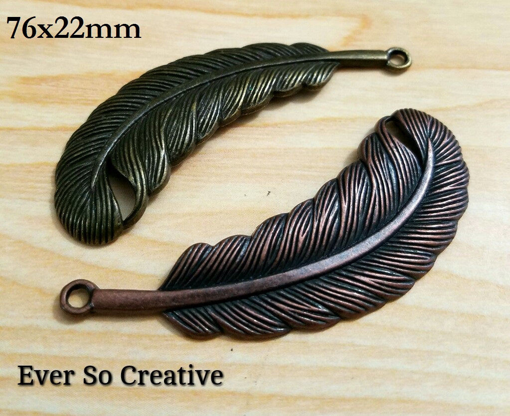 ESC-FW26: Antique Brass & Copper Large Feather Setting: 2pcs