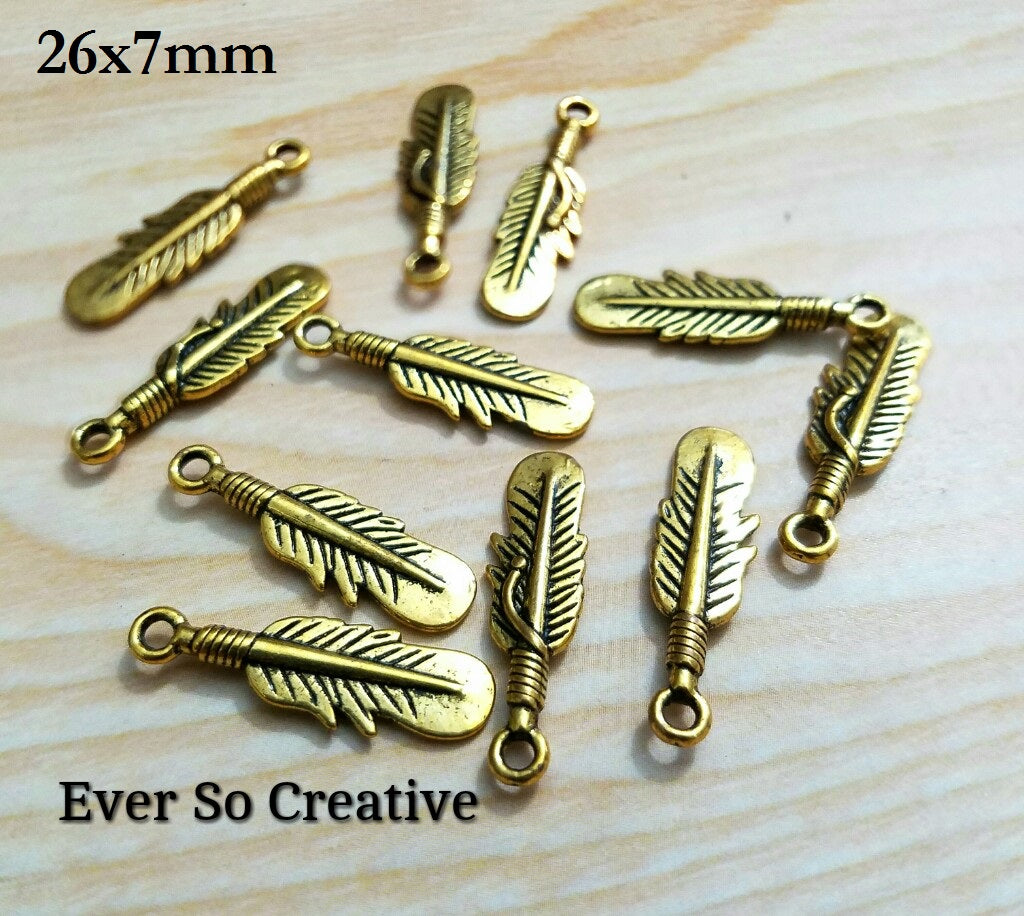 ESC-FW30: Antique Gold Feather Charms: 10pcs