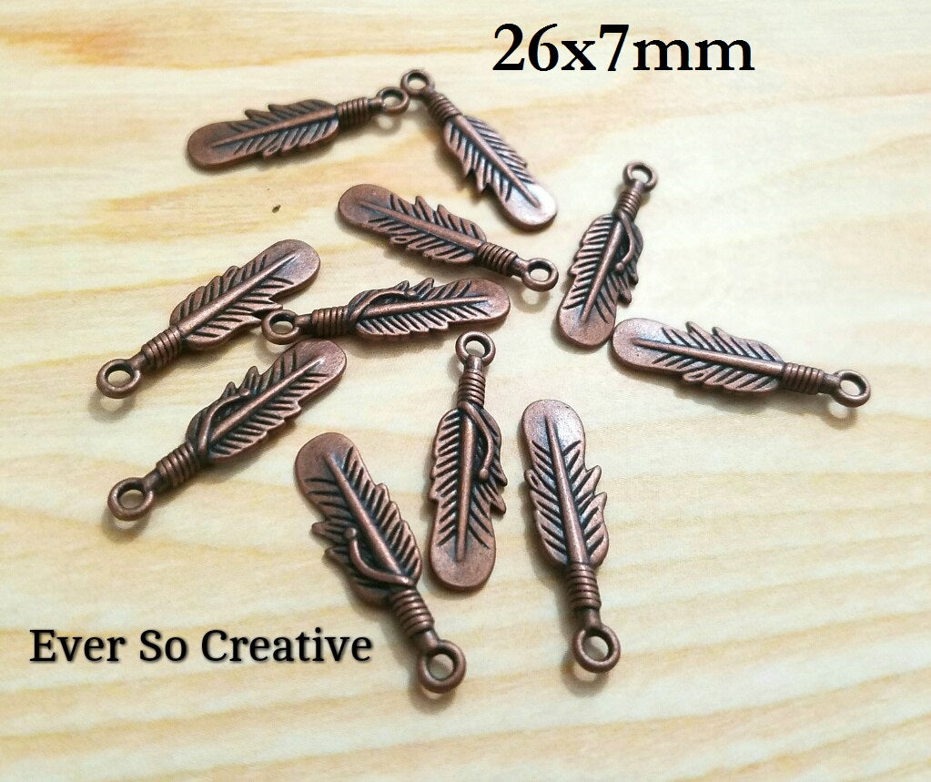 ESC-FW31: Antique Copper Feather Charms: 10pcs