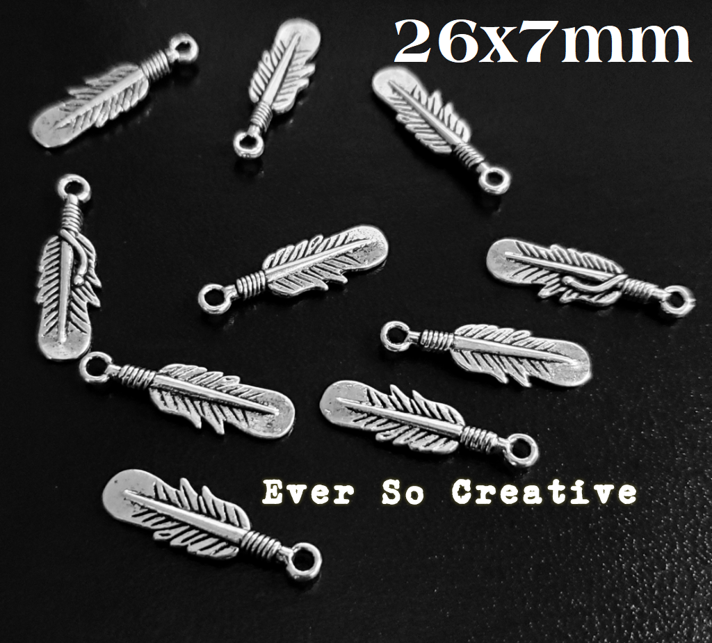 ESC-FW34: Antique Silver Feather Charms: 10pcs