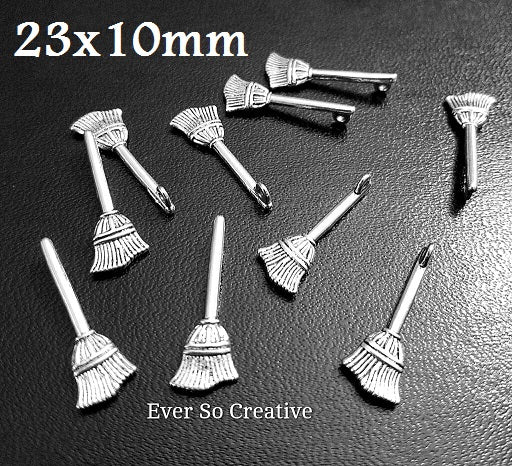 ESC-HT01: Antique Silver Broom Charms