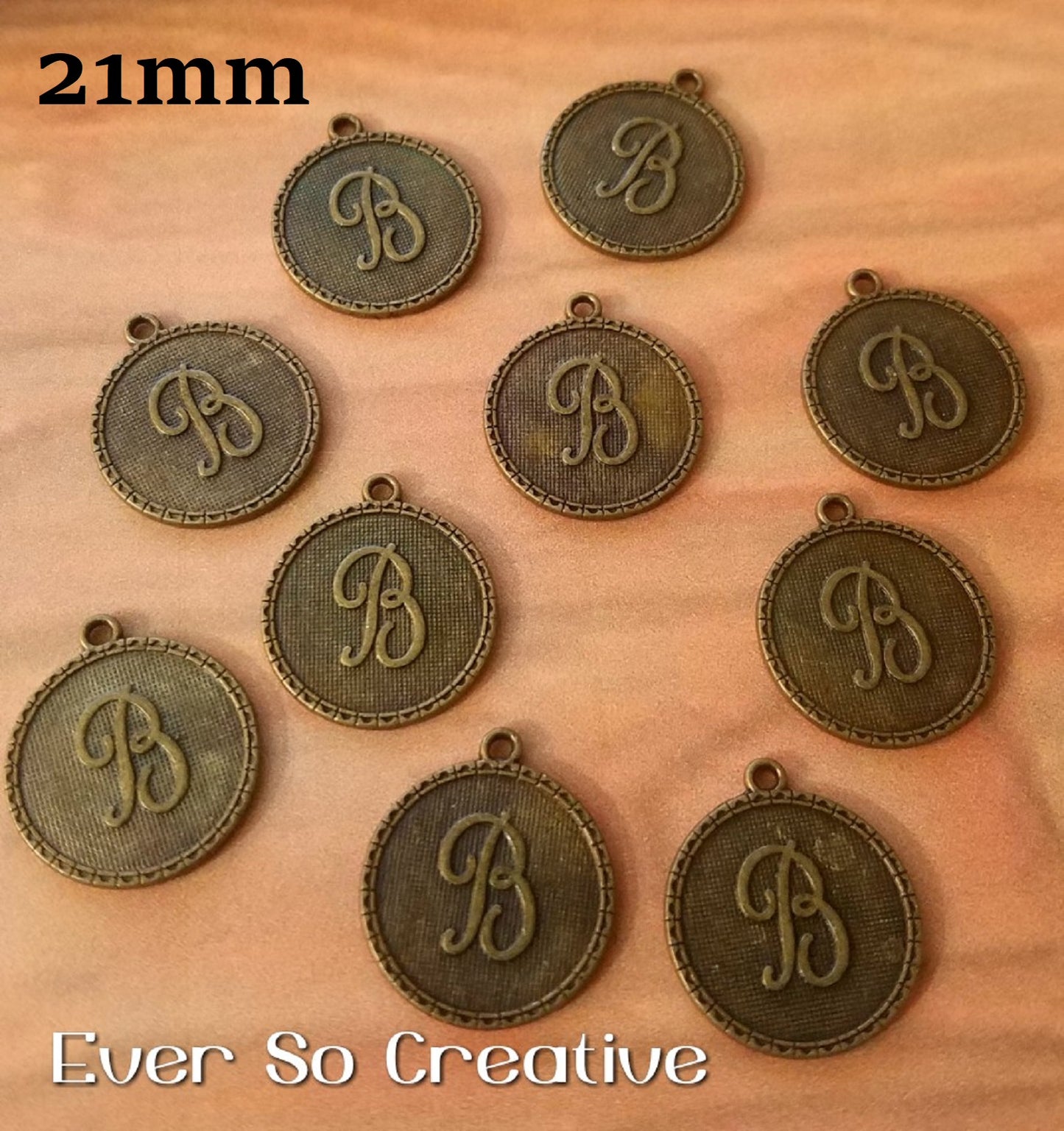 ESC-LW02: Antique Brass Letter "B" Coin Charms: 21x19mm