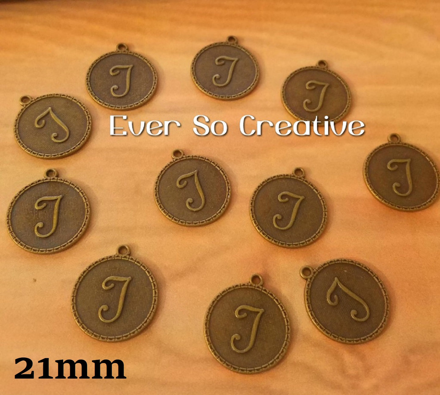 ESC-LW20: Antique Brass Letter "T" Coin Charms: 21x19mm