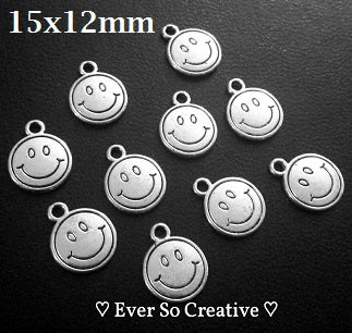 ESC-LW29: Antique Silver Smiling Emoji Charms: 13x12mm