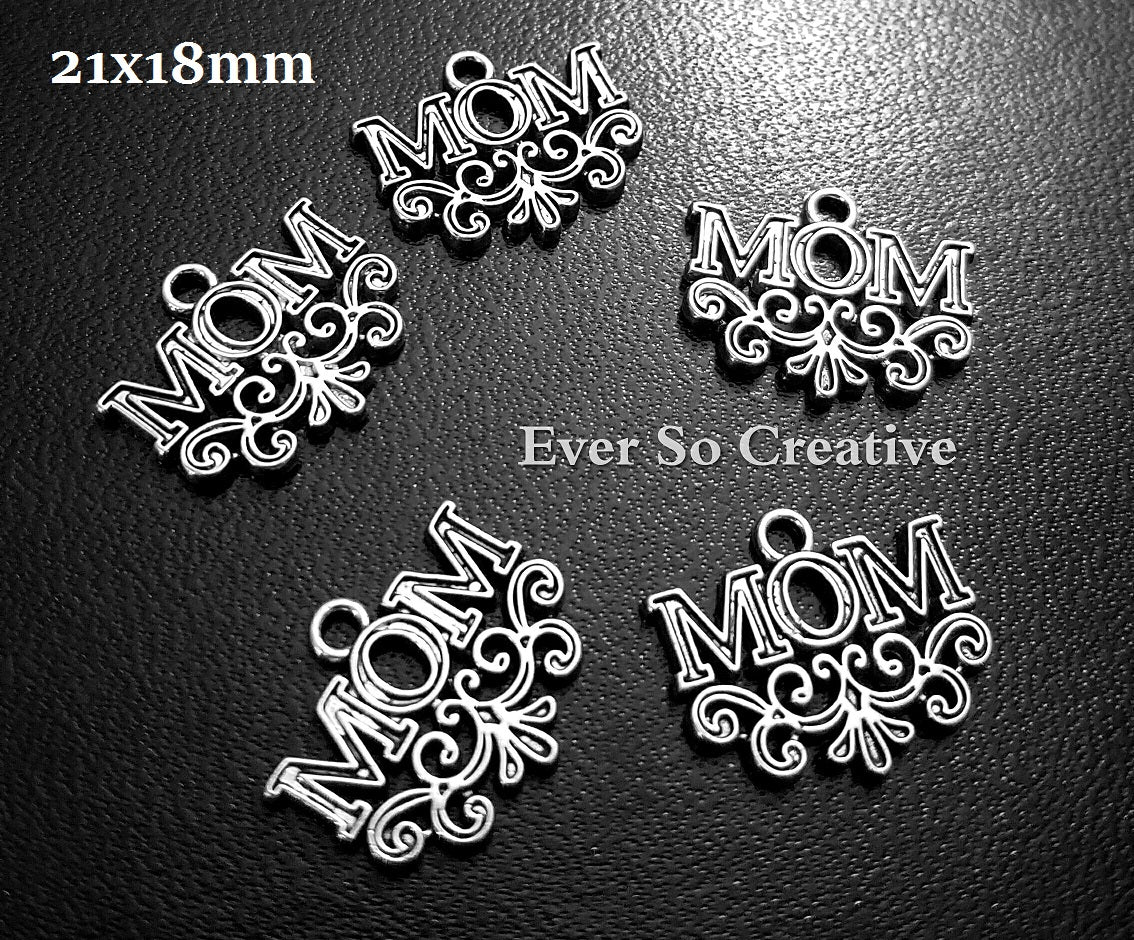 ESC-LW30: Antique Silver Floral Mom Pendants: 21x18mm