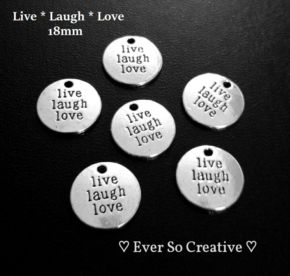 ESC-LW35: Antique Silver "Live, Laugh, Love" Coin Charms: 18mm