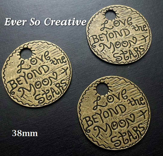 ESC-LW36 Antique Brass "Love Beyond the Moon and Stars" Pendants: 38mm