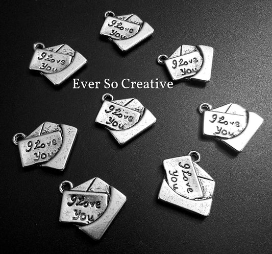 ESC-LW38: Antique Silver " I love you" Mail Charms: 21x19mm