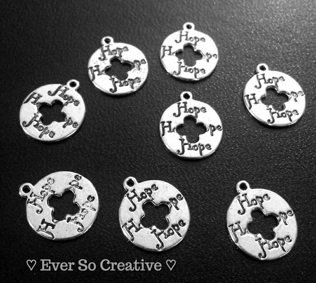 ESC-LW39: Antique Silver Hope Coin Charms: 18x16mm