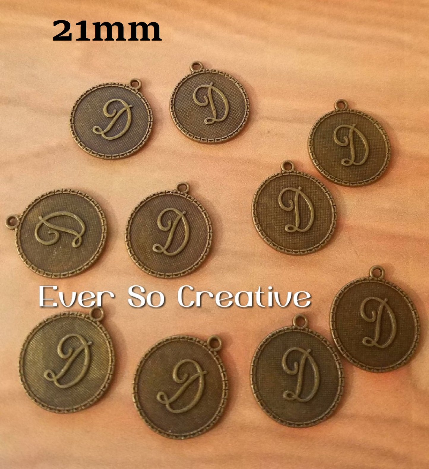 ESC-LW04: Antique Brass Letter "D" Coin Charms: 21x19mm