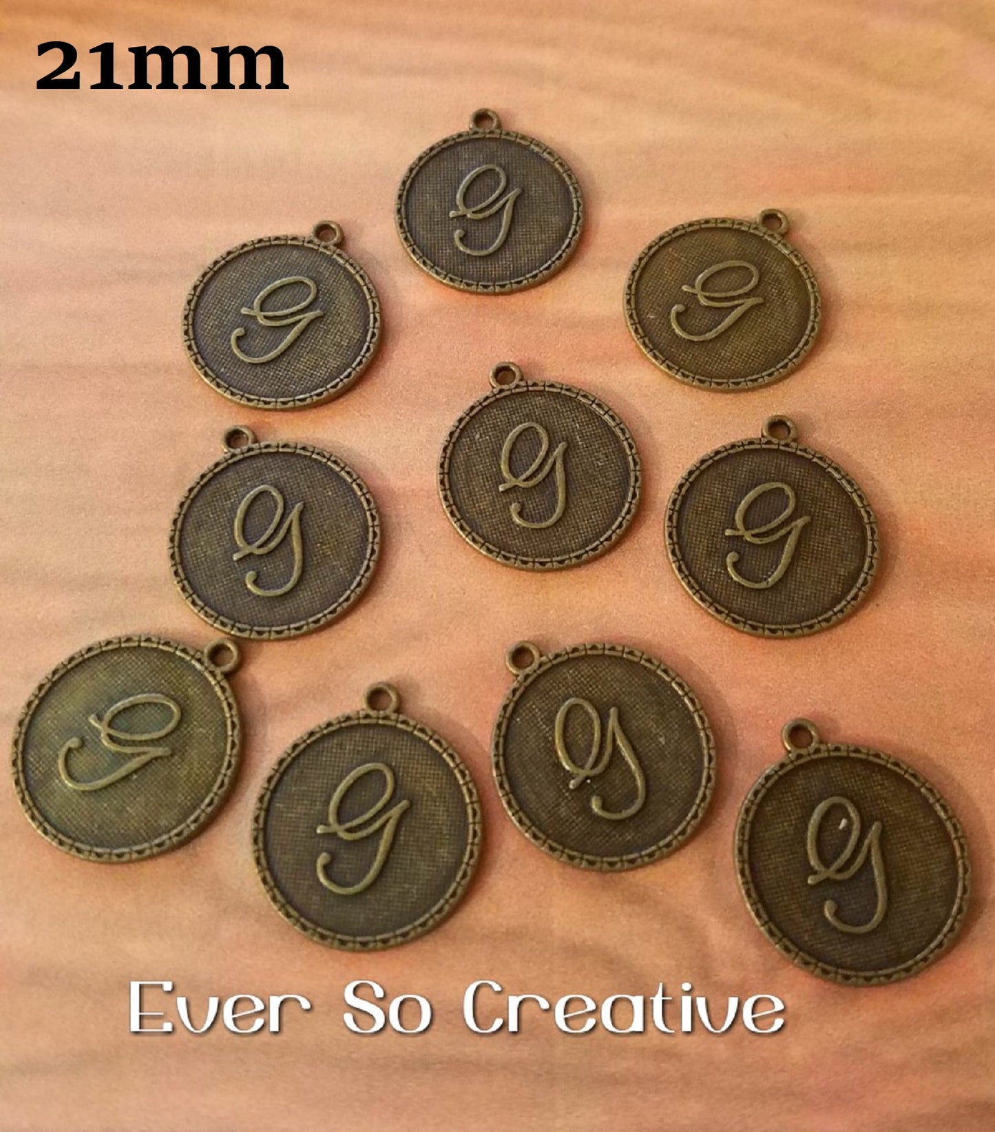 ESC-LW07: Antique Brass Letter "G" Coin Charms: 21x19mm