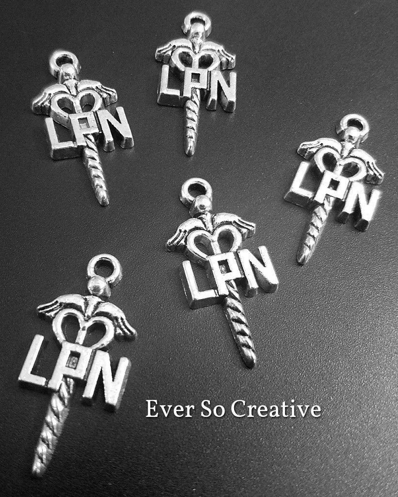 ESC-SA65: Antique Silver LPN Caduceus Symbol: 31x14mm [5pcs]