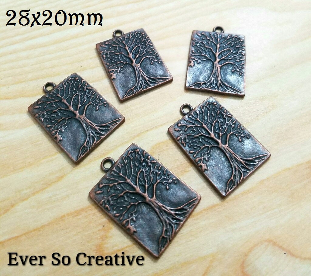 ESC-NC04: Antique Copper Square Tree of Life Pendants: 28x20mm