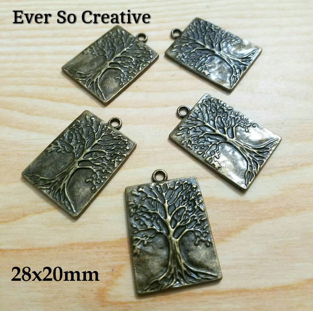 ESC-NC06: Antique Brass Square Tree of Life Pendants: 28x20mm