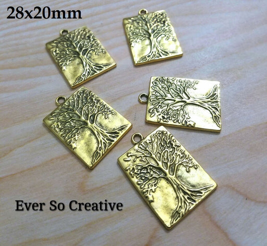 ESC-NC07: Antique Gold Square Tree of Life Pendants: 28x20mm