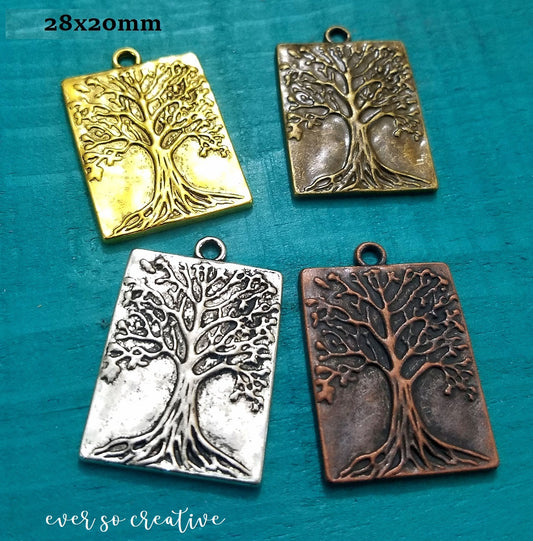 ESC-NC08: Mix Tones Square Tree of Life Pendants: 28x20mm