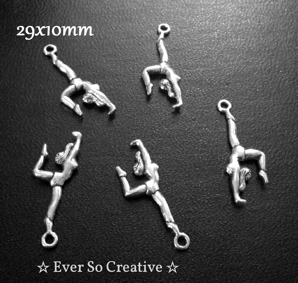 ESC-SA28: Antique Silver Gymnast Charm: 29x10mm