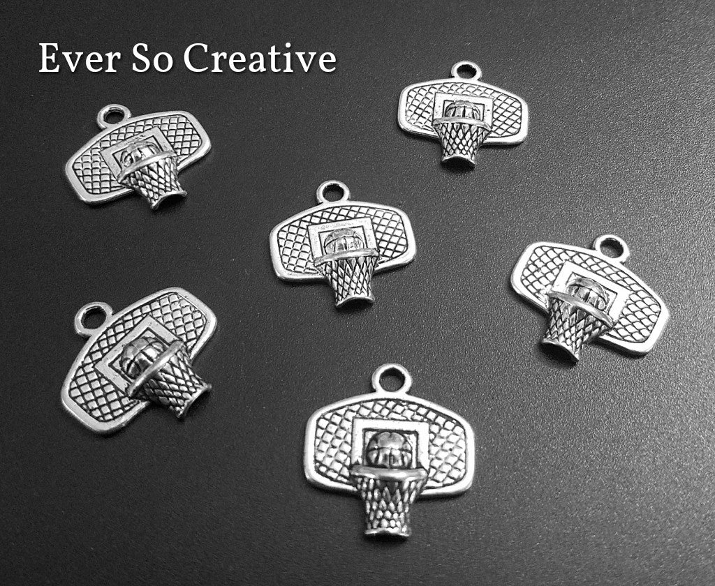 ESC-SA54: Antique Silver Basketball Net Charms: 21x15mm: [3pcs]