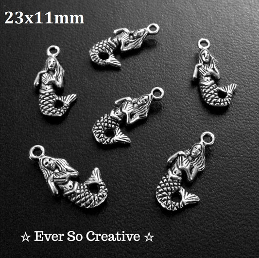 ESC-SEA04: Antique Silver Mermaid Charms: 23x11mm