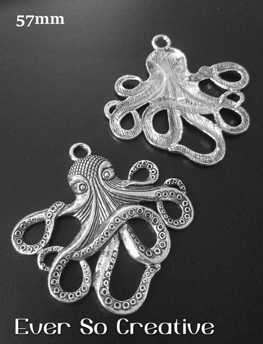 ESC-SEA05: Antique Silver Octopus Pendant: 57mm