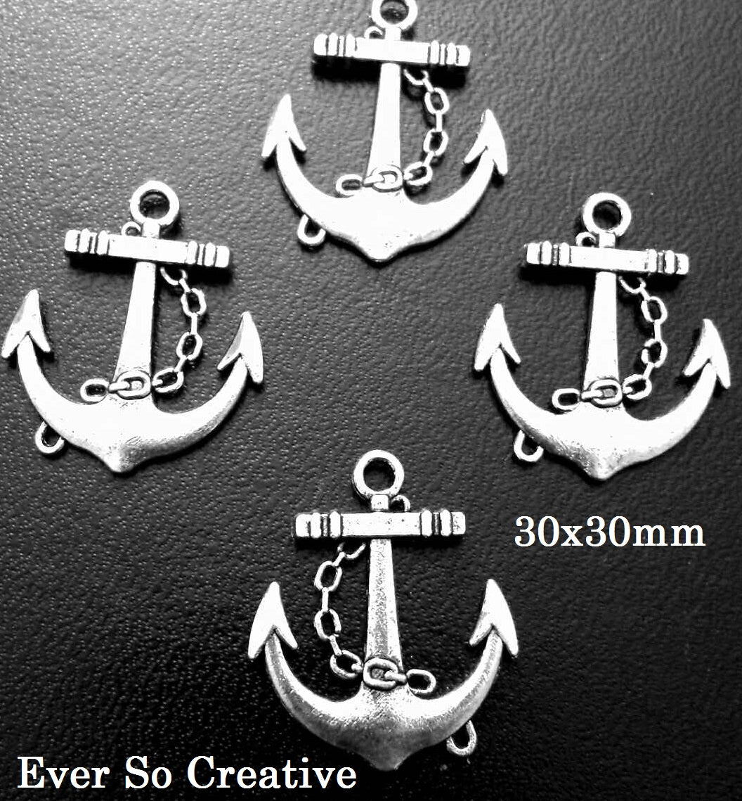 ESC-SEA08: Antique Silver Anchor Pendants: 30x30mm