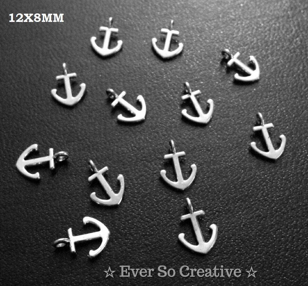 ESC-SEA09: Antique Silver Tiny Anchor Charms: 12x8mm