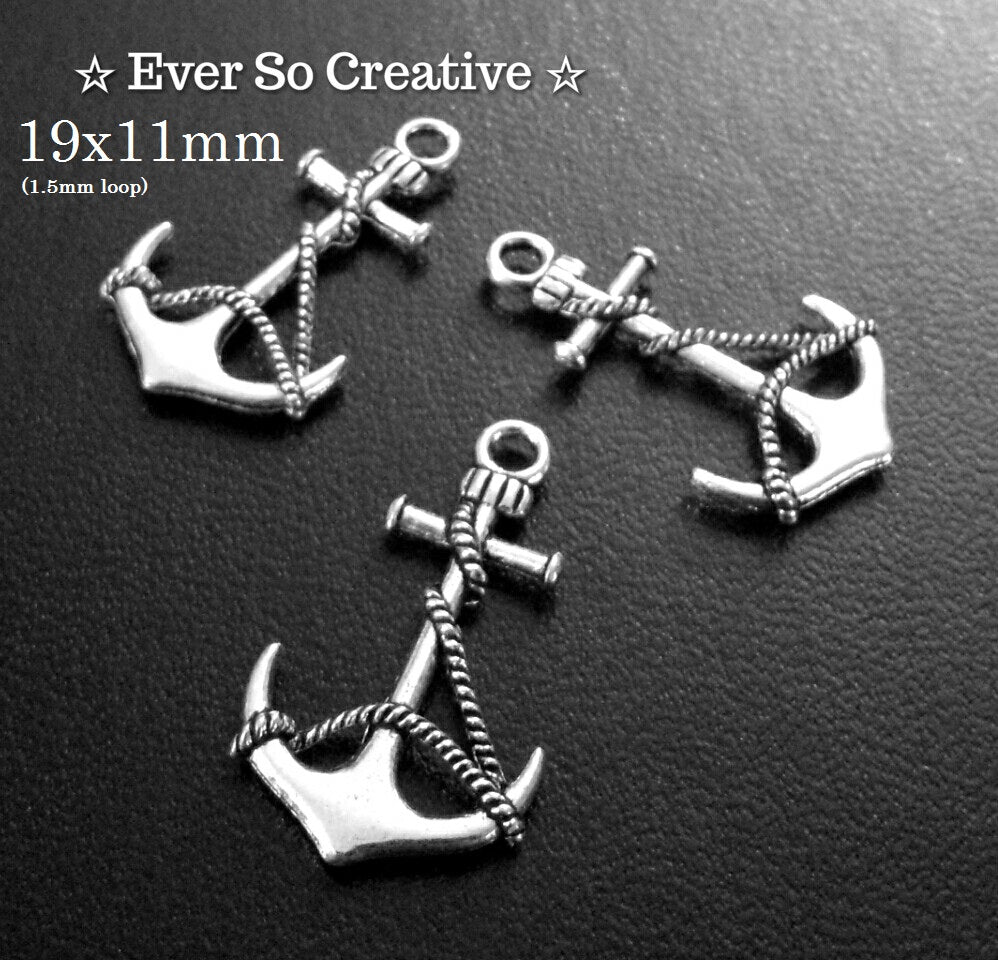 ESC-SEA14: Antique Silver Roped Anchor Pendants: 19x11mm