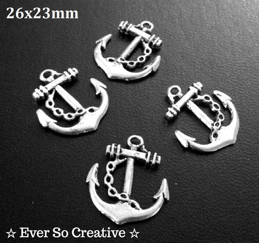 ESC-SEA16: Antique Silver Chained Anchor Pendant: 26x23mm