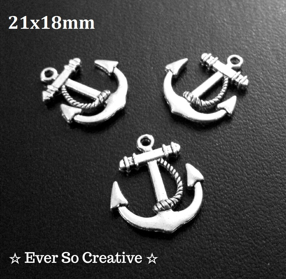 ESC-SEA17: Antique Silver Roped Anchor Pendant: 21x18mm