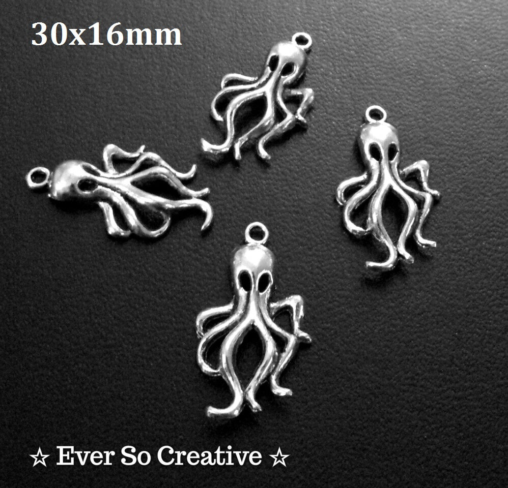 ESC-SEA19: Antique Silver Octopus Pendants: 30x16mm