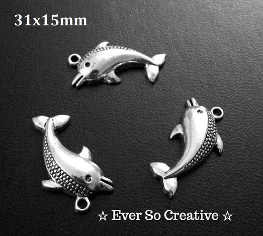 ESC-SEA21: Antique Silver Dolphin Pendants: 21x15mm