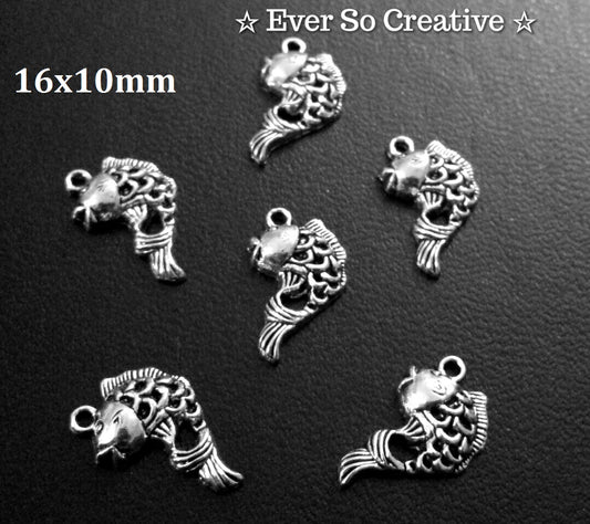 ESC-SEA22: Antique Silver Filigree Koi Fish Charms: 16x10mm