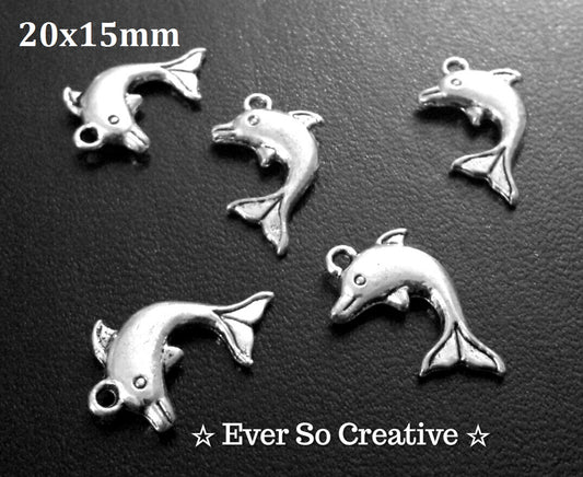 ESC-SEA25: Antique Silver Dolphin Charms: 20x15mm