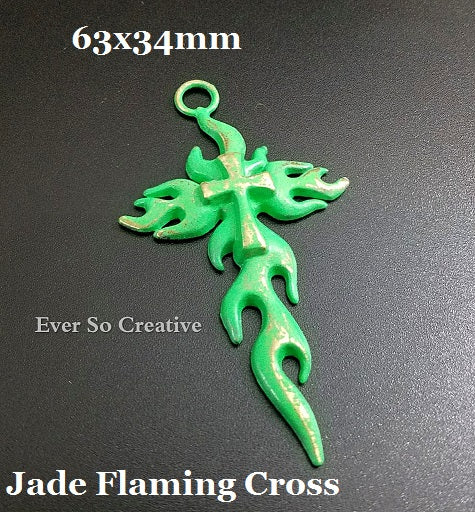 ESC.VTJ110: Vintaj Patina Painted Flaming Cross Pendant