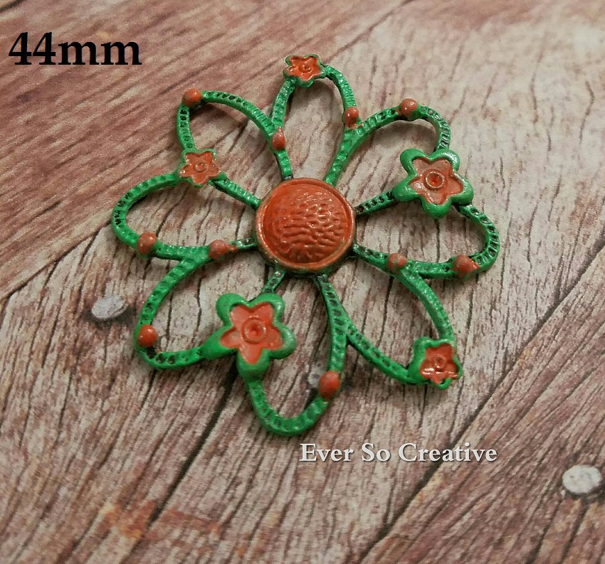 ESC.VTJ80: Vintaj Patina Verdigris and Carnelian Flower Pendant-44mm