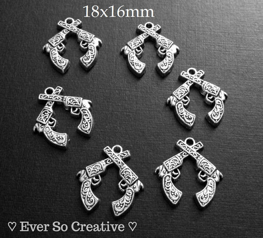 ESC-WC03: Antique Silver Double Gun Pendants: 18x16mm