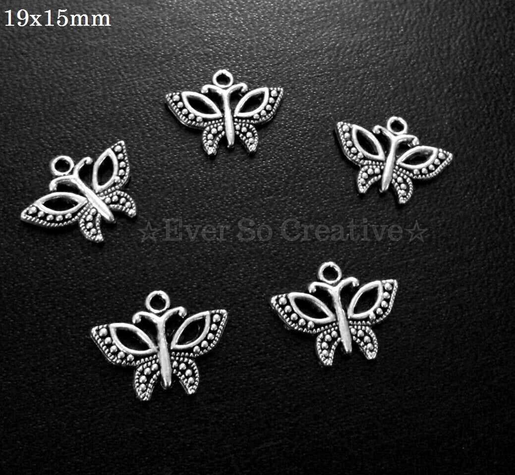 ESC-BUT07: Antique Silver Bali Bead Butterfly Charms: 19x15mm (5pcs)