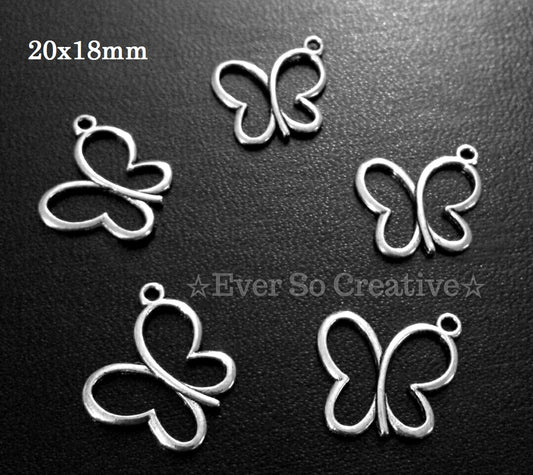 ESC-BUT10: Antique Silver Hollow Butterfly Charm: 20x18mm (6pcs)