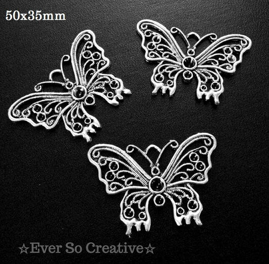 ESC-BUT11: Antique Silver Ex. Large Butterfly Pendant: 50x35mm: (2pcs)