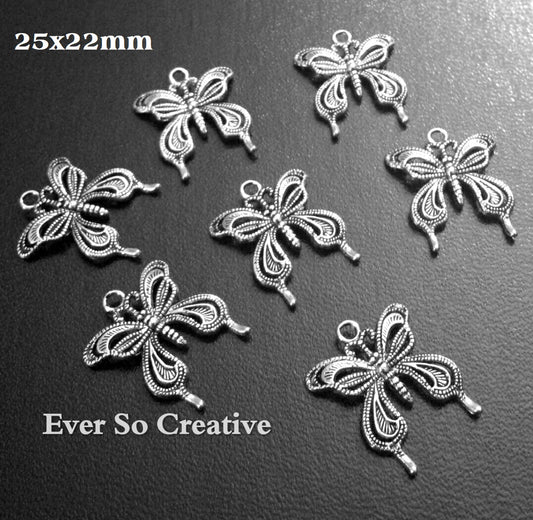 ESC-BUT12: Antique Silver Filigree Butterfly Pendants: 25x22mm (5pcs)