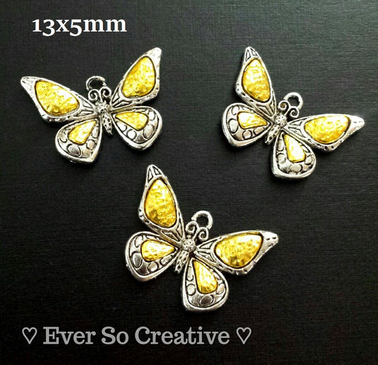 ESC-BUT16: Antique Silver & Gold Butterfly Pendant: 13x5mm (2pcs)