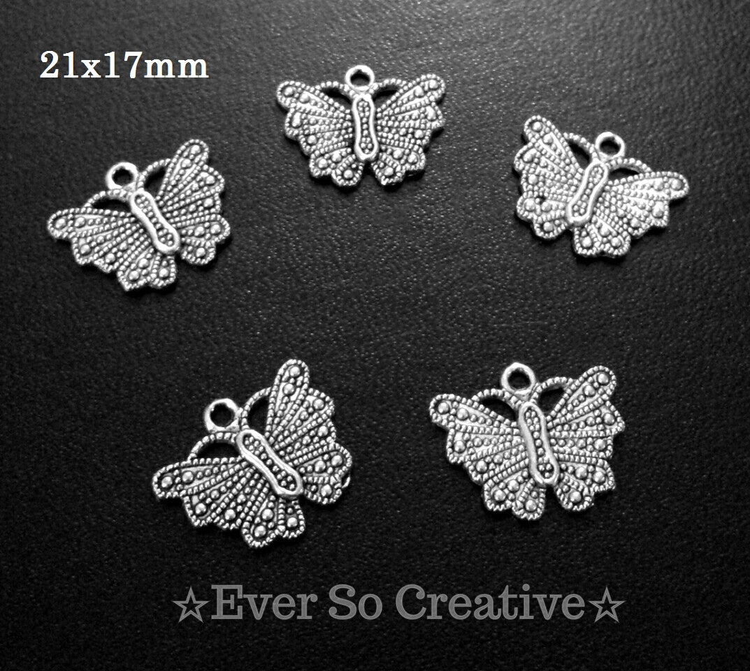 ESC-BUT18: Antique Silver Filigree Butterfly Charm or Pendant: 21x17mm (5pcs)