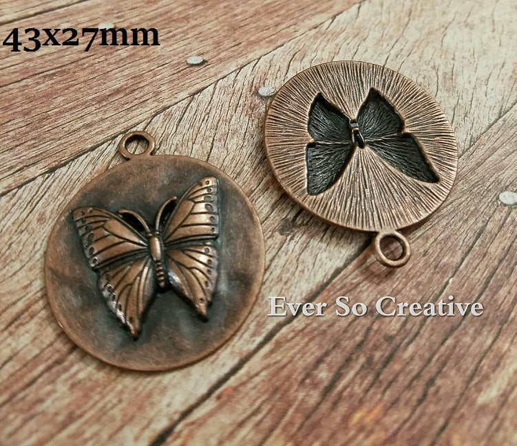 ESC-BUT23: Antique Copper Embossed Butterfly Pendant: 43x27mm (1pc)